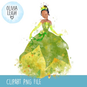 Princess Tiana Watercolour Clipart PNG Files DIGITAL DOWNLOAD  Printable