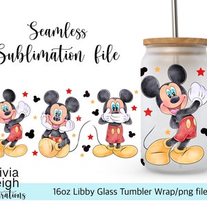 Archivo PNG Mickey Wrap DESCARGA DIGITAL Diseño de vaso de vidrio de 16 oz