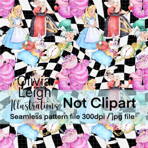 Alice In Wonderland Cute Seamless Pattern. Digital Paper. DIGITAL DOWNLOAD Printable