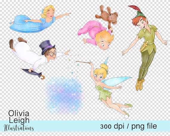 ピーターパンのかわいい水彩画の保育園の子供用クリップアートPNG
