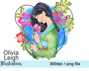 Princess Mulan Cute Clipart Sublimation PNG Files DIGITAL DOWNLOAD Printable