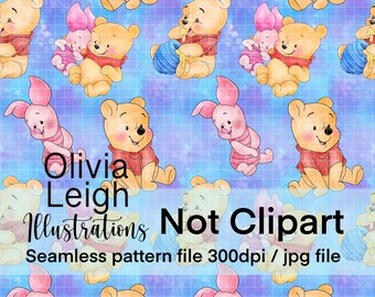 Cute Baby Winnie The Pooh And Piglet Seamless Pattern. Digital Paper. DIGITAL DOWNLOAD  Printable