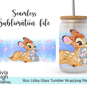 Bambi Sublimation Wrap PNG File DIGITAL DOWNLOAD 16oz Glass Tumbler Design