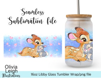 Bambi Sublimation Wrap PNG File DIGITAL DOWNLOAD 16oz Glass Tumbler Design