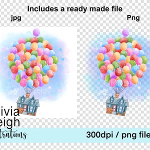 Up Balloon House Love Clipart PNG Sublimation Files DIGITAL DOWNLOAD Printable image 3