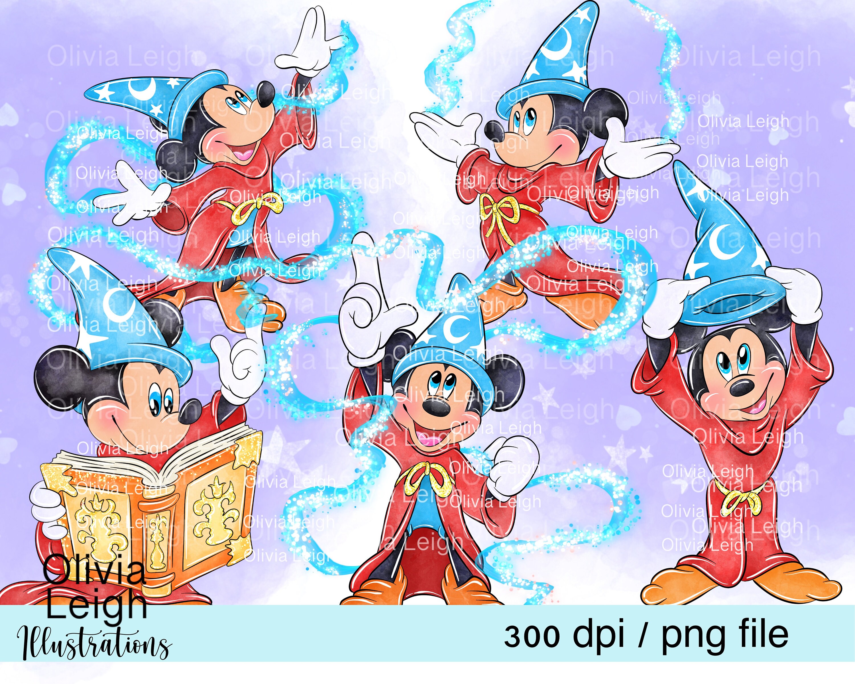 Set Of Mickey Mouse Sorcerer Clipart PNG Files DIGITAL DOWNLOAD Printable