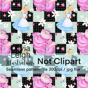 Alice In Wonderland Seamless Repeat Pattern. Digital Paper. DIGITAL DOWNLOAD Printable