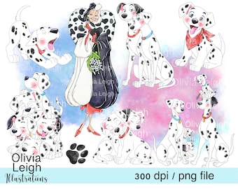 Set Of 101 Dalmatian's Dog Puppy Cute Clipart PNG Files DIGITAL DOWNLOAD Printable