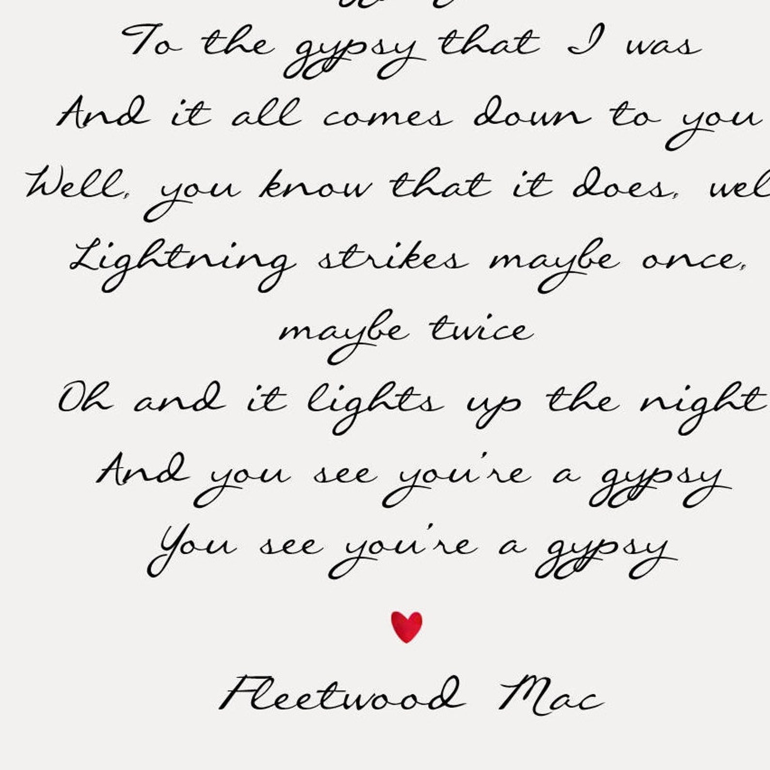 Fleetwood Mac Gypsy Song Lyrics Quote Wall Art Print Etsy