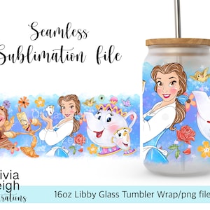 Principessa Belle La bella e la bestia Sublimazione Wrap File PNG DOWNLOAD DIGITALE Design bicchiere da 16 once