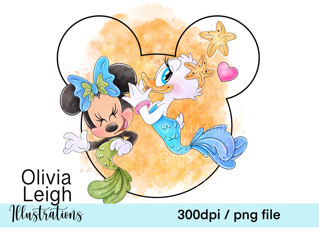 Minnie and Daisy Duck Mermaid Cute Beach Clipart Sublimation PNG Files ...