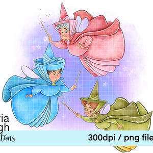 Las buenas hadas La bella durmiente Princesa Clipart PNG Archivos DESCARGA DIGITAL Sublimación Imprimible