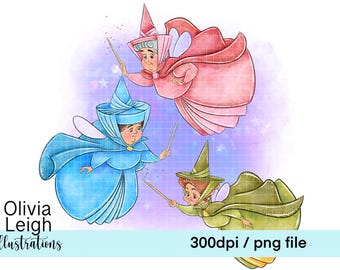 Las buenas hadas La bella durmiente Princesa Clipart PNG Archivos DESCARGA DIGITAL Sublimación Imprimible