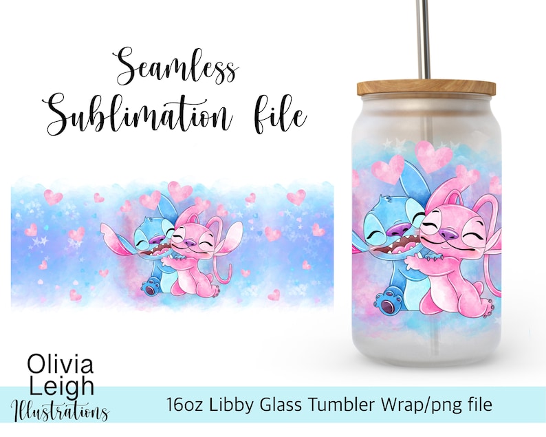Lindo diseño de vaso de vidrio de 16 oz con diseño de sublimación de puntada PNG DESCARGA DIGITAL imagen 1