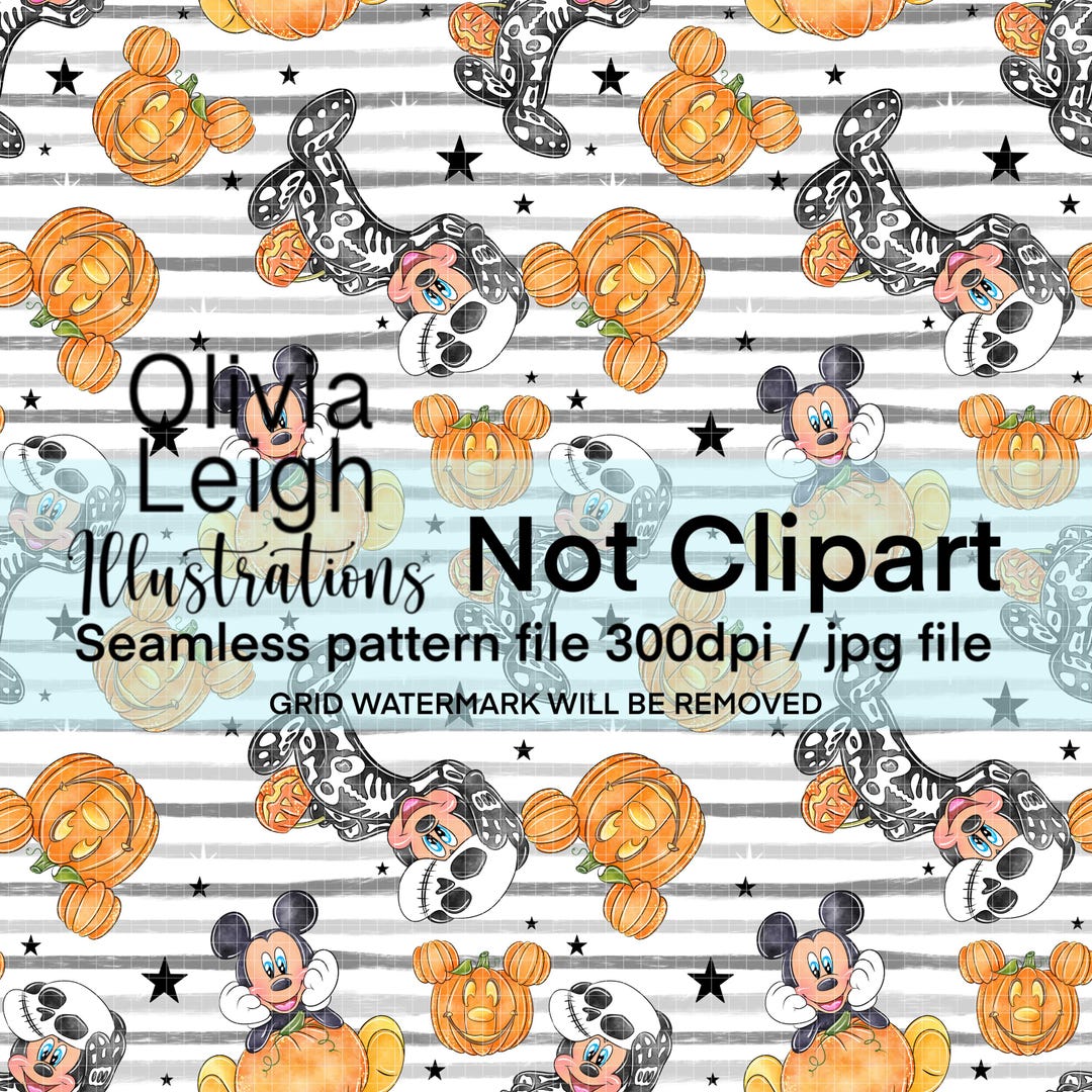 Mickey Mouse Halloween Seamless Repeat Pattern. Digital Paper. Hand ...
