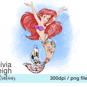 Principessa Ariel Carino Collage Stampa Clipart File PNG DOWNLOAD DIGITALE Collage per bambini Stampabile a sublimazione