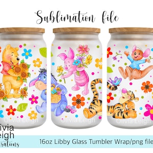 Lindo Winnie The Pooh y sus amigos, Eeyore, Piglet, Tigger. Archivo PNG DESCARGA DIGITAL Diseño de vaso de vidrio de 16 oz