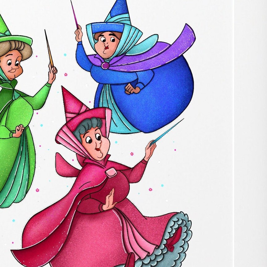 Handgezeichnet Die drei guten Feen aus Disneys Dornröschen | Etsy