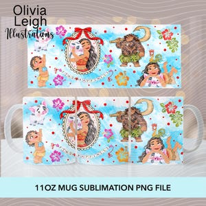 Princess Moana, Sublimation mug Wrap PNG File For 11oz Mug DIGITAL DOWNLOAD Tumbler Cup Design.