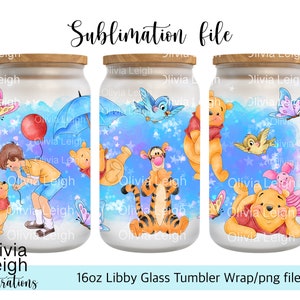 Cute Winnie The Pooh And Friends, Eeyore, Piglet, Tigger. PNG File DIGITAL DOWNLOAD 16oz Glass Tumbler Design