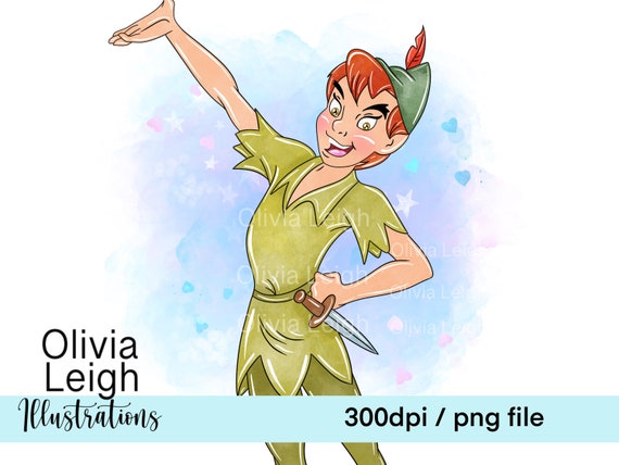 ピーターパンのかわいい水彩画の保育園の子供用クリップアートPNG