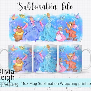 Princess Cinderella Sublimation mug Wrap PNG File For 11oz Mug DIGITAL DOWNLOAD Tumbler Cup Design.