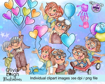 Up Carl And Ellie Cute Clipart Set PNG Files DIGITAL DOWNLOAD