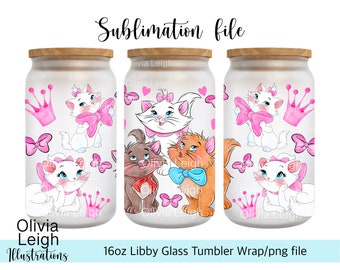 Aristocats Cup Wrap Png File DIGITAL DOWNLOAD 16oz Glass Tumbler Design For UVDTF printing.