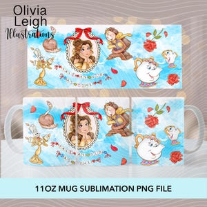 Princess Belle, Sublimation mug Wrap PNG File For 11oz Mug DIGITAL DOWNLOAD Tumbler Cup Design.