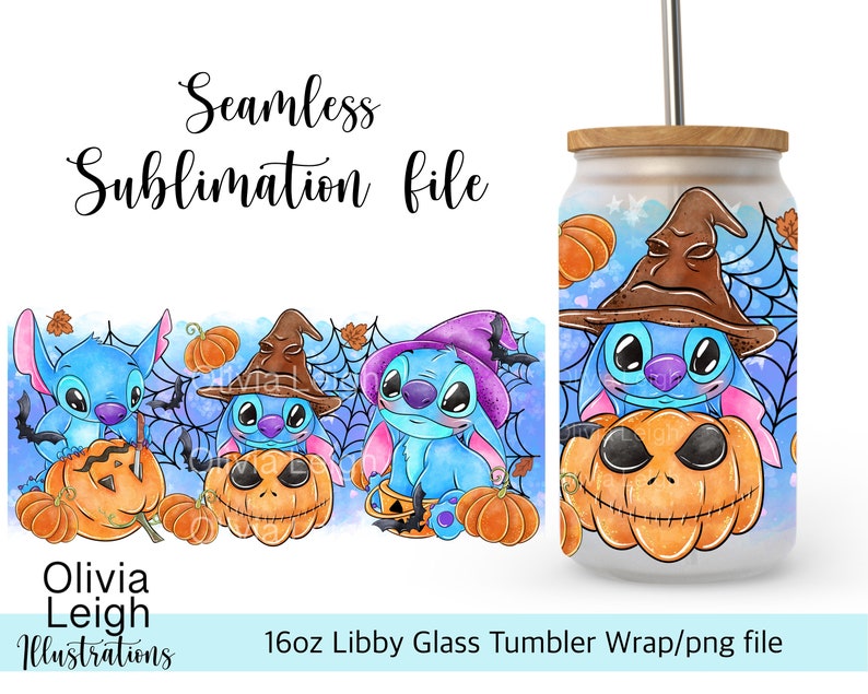 Lindo envoltorio de Halloween con puntada PNG DESCARGA DIGITAL Diseño de vaso de vidrio de 16 oz imagen 1