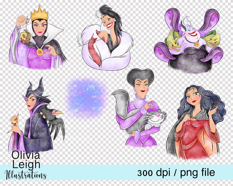 Prinzessin Bösewichte Ursula, Maleficent, Cute Clipart Set PNG Dateien DIGITAL DOWNLOAD Printable Bild 2