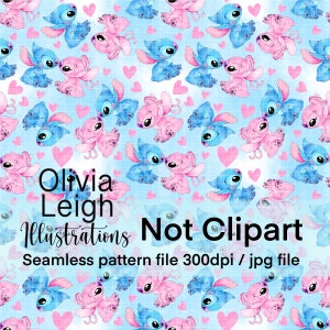 Cute Stitch And Angel Seamless Pattern. Digital Paper. DIGITAL DOWNLOAD  Printable