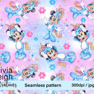 Minnie Unicorn Cute, Seamless Pattern. Digital Paper. DIGITAL DOWNLOAD  Printable