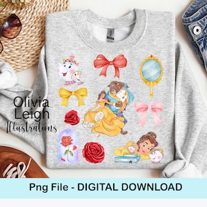 Archivo de diseño de camiseta PNG de la princesa Bella, La Bella y la Bestia DESCARGA DIGITAL