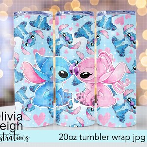 Stitch And Angel Valentines Sublimation Design Cup Wrap DIGITAL DOWNLOAD 20oz Skinny Tumbler Design image 1