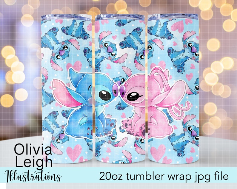 Stitch And Angel Valentines Sublimation Design Cup Wrap DIGITAL DOWNLOAD 20oz Skinny Tumbler Design image 1