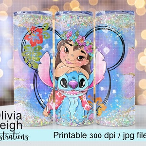 Lilo und Stitch Cute Sublimation Design Cup Wrap DIGITAL DOWNLOAD 20 Unzen Skinny Tumbler Design Bild 1