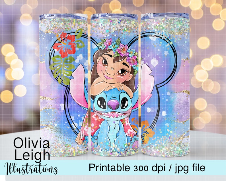 Lilo und Stitch Cute Sublimation Design Cup Wrap DIGITAL DOWNLOAD 20 Unzen Skinny Tumbler Design Bild 1