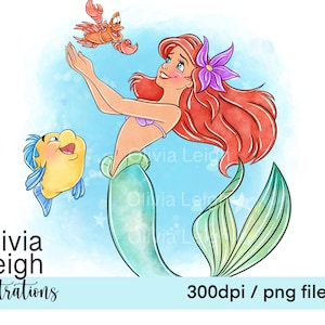 Principessa Ariel e Flounder Clipart carino PNG Files DOWNLOAD DIGITALE Sublimazione stampabile