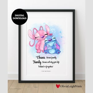 Stampa citazione di Stitch And Angel Watercolor Word Art-Arte murale-Regalo-Nursery DOWNLOAD DIGITALE Stampabile