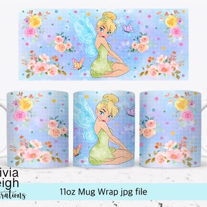 Cute Tinkerbell Sublimation mug Wrap PNG File For 11oz Mug DIGITAL DOWNLOAD Tumbler Cup Design.