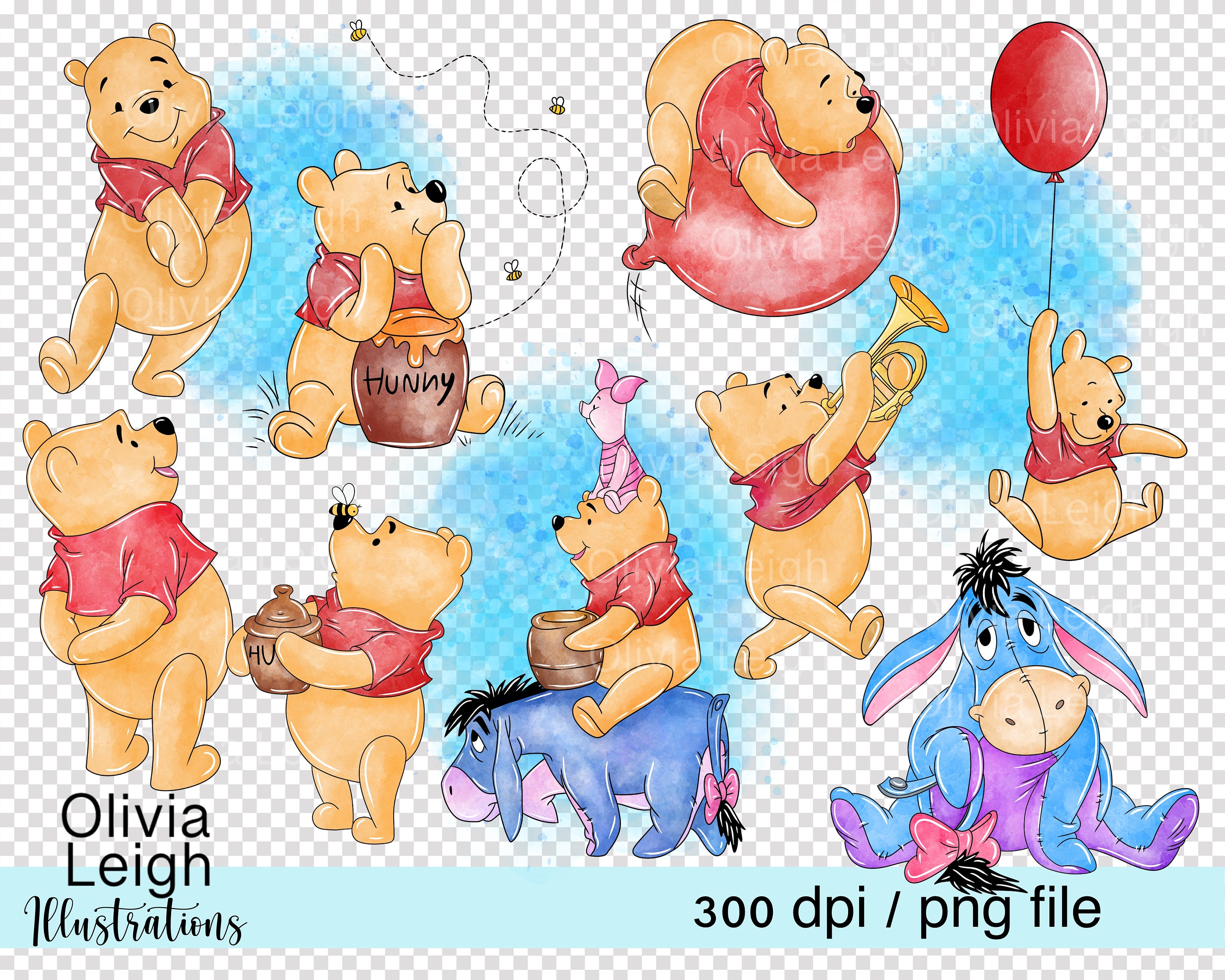 Winnie the Pooh and Eeyore Cute Clipart PNG Files DIGITAL - Etsy Australia