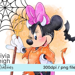 Minnie Mouse Halloween Calabaza Diablo Lindo Clipart Archivos PNG Separados DESCARGA DIGITAL Imprimible