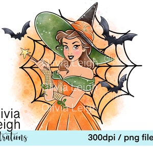 Jolie princesse Belle, la belle et la bête Halloween Clipart sublimation fichier PNG TÉLÉCHARGEMENT NUMÉRIQUE imprimable