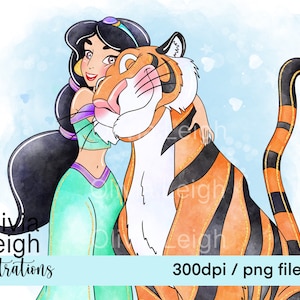 Princess Jasmine And Rajah Cute Clipart PNG Files DIGITAL DOWNLOAD  Printable