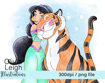 Princess Jasmine And Rajah Cute Clipart PNG Files DIGITAL DOWNLOAD Commercial Use Printable