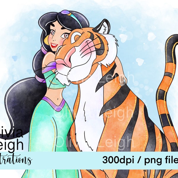 Prinses Jasmine en Rajah Cute Clipart PNG-bestanden DIGITALE DOWNLOAD Commercieel gebruik afdrukbaar