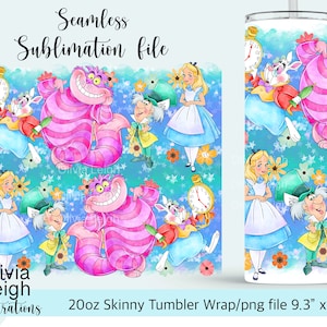 Alice In Wonderland Sublimation Design Wrap PNG File DIGITAL DOWNLOAD 20oz Skinny Tumbler Cup Design