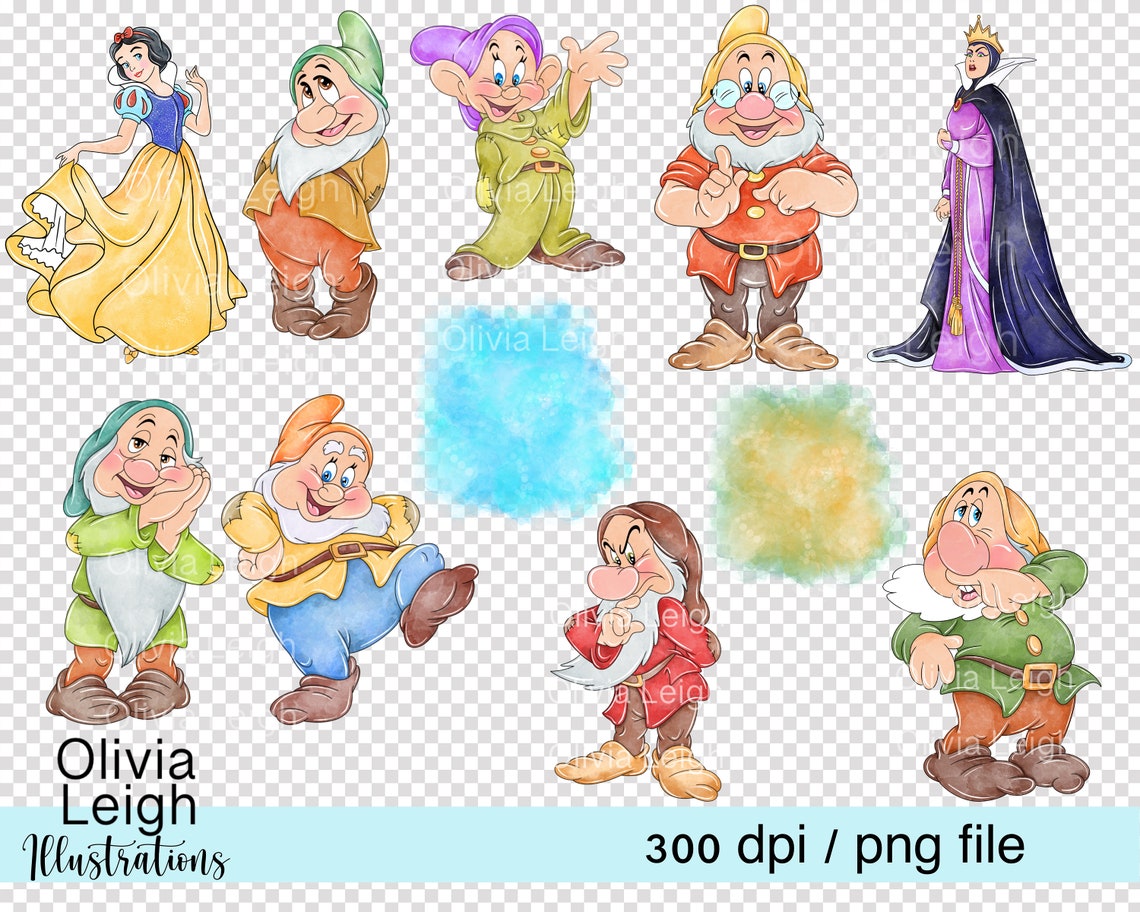 Set of Snow White and the Seven Dwarfs Cute Clipart PNG Files DIGITAL ...