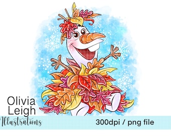 Lindo muñeco de nieve de Olaf para Navidad, imágenes prediseñadas para sublimación, archivos PNG, descarga digital, imprimible
